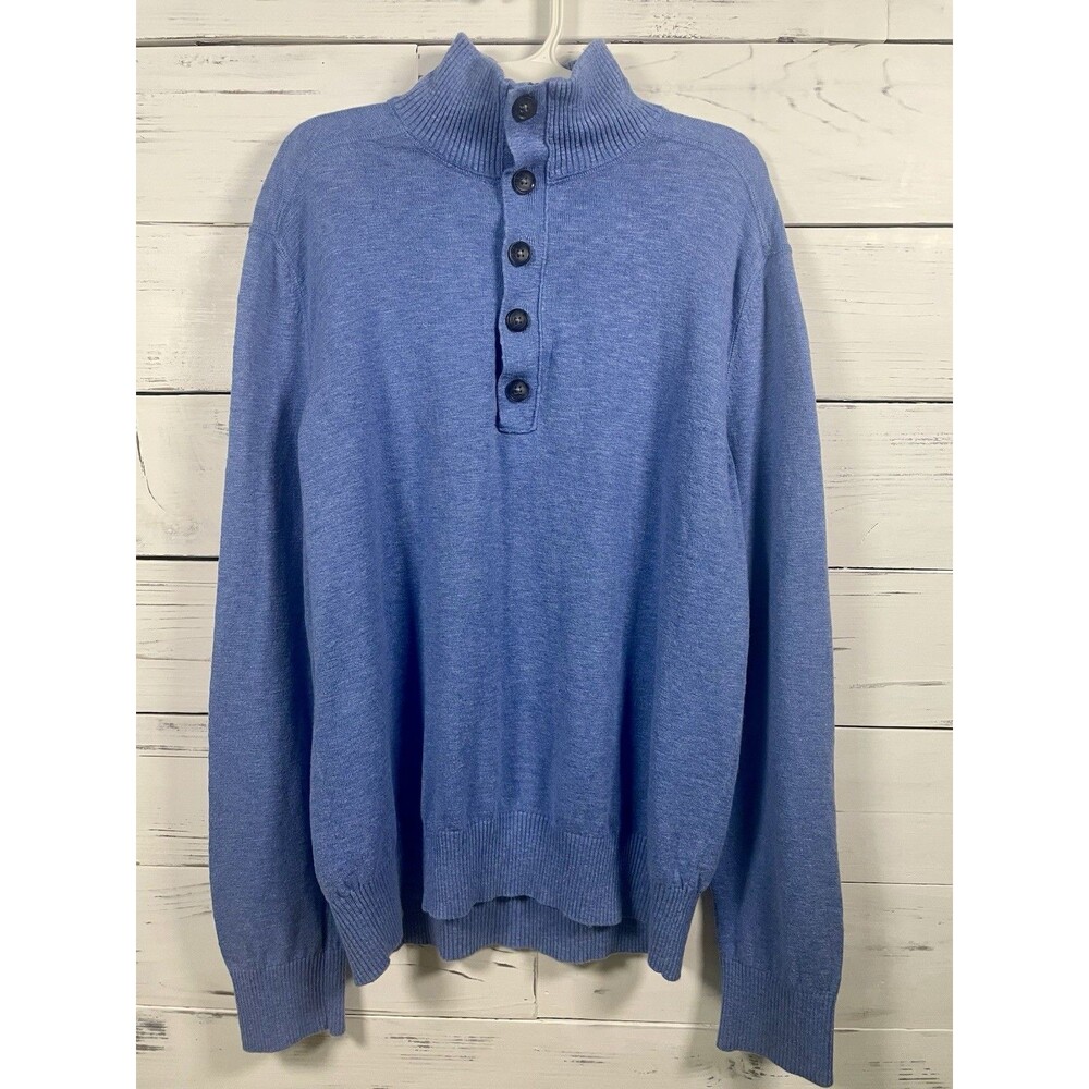 Banana Republic Men's M Blue Mock Button Neck Pullover Sweater Wool Blend